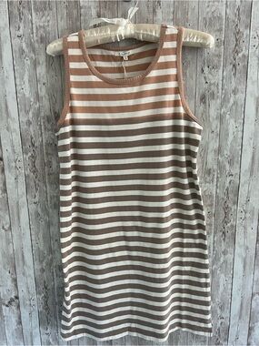 Z Supply Aya Striped Tank Mini Dress in Cream and Tan Taupe Cotton NEW Small